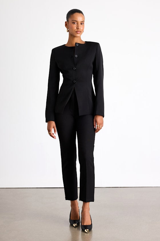 Elyna Black Button-Front Blazer