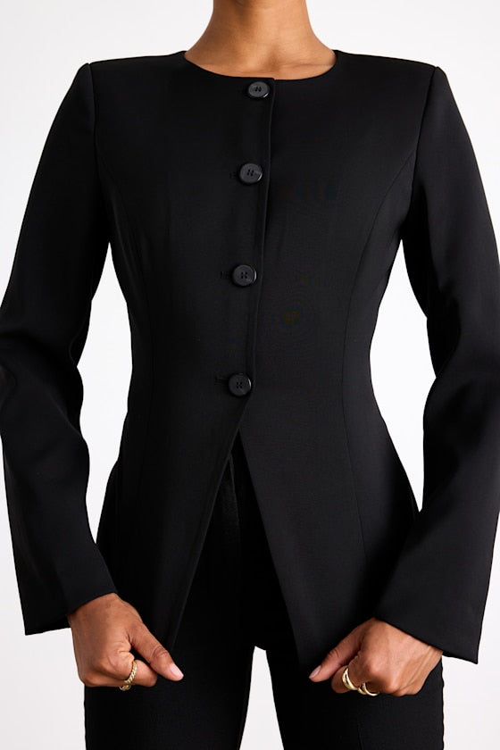 Elyna Black Button-Front Blazer