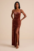 Pristine Luxury Dark Mauve Velvet Bustier Maxi Dress
