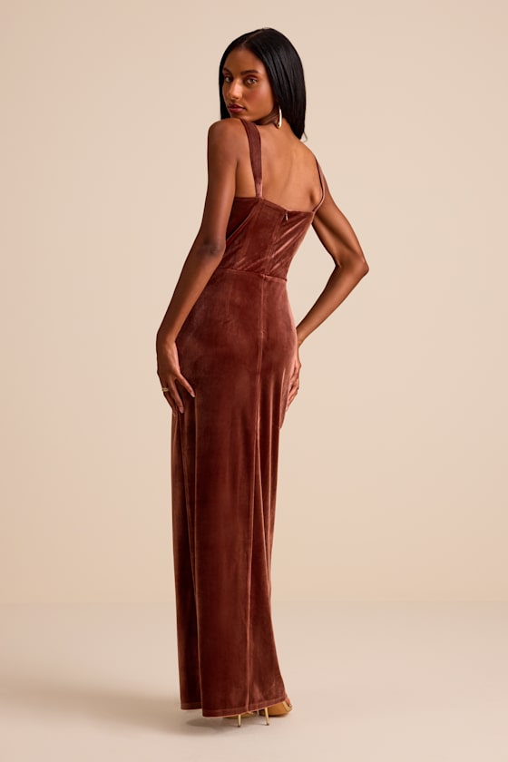 Pristine Luxury Dark Mauve Velvet Bustier Maxi Dress