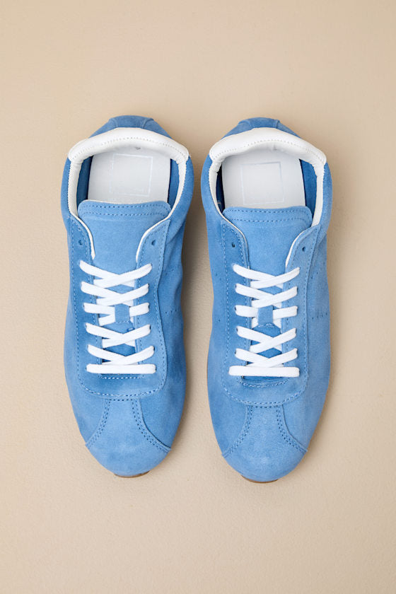 Serina Blue Suede Leather Lace-Up Sneakers