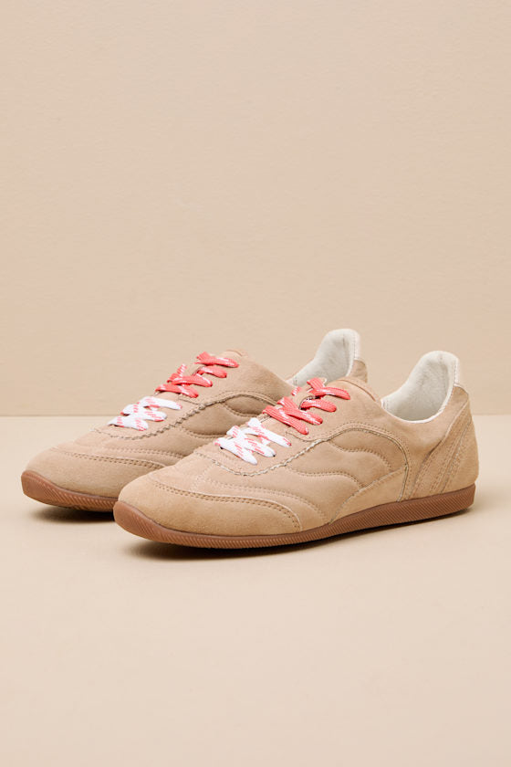 Laini Camel Suede Leather Lace-Up Sneakers