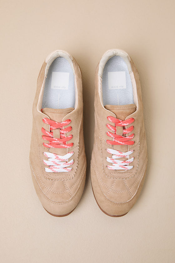 Laini Camel Suede Leather Lace-Up Sneakers