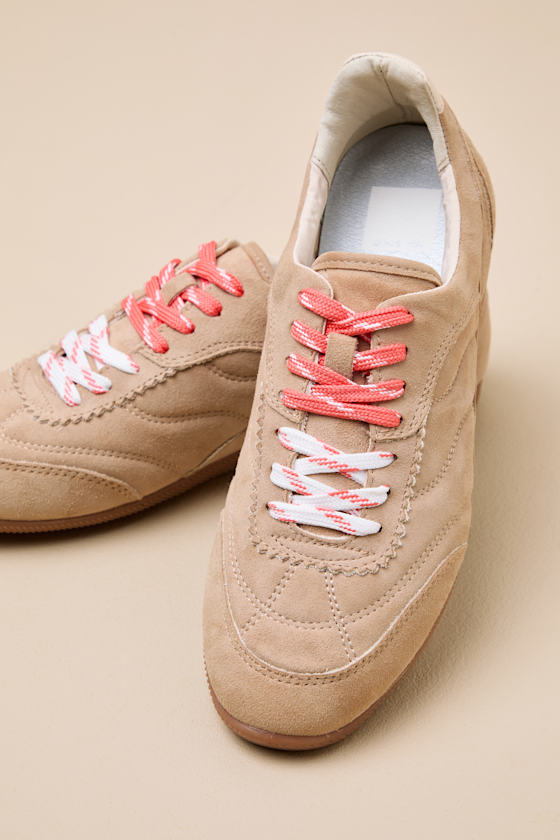 Laini Camel Suede Leather Lace-Up Sneakers