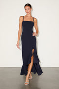 Iveta Navy Cutout Ruffled Sleeveless Midi Dress