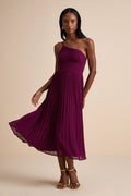Wondrous Muse Plum Pleated One-Shoulder Midi Dress