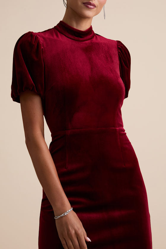 Fabulous Intuition Burgundy Velvet Backless Column Midi Dress