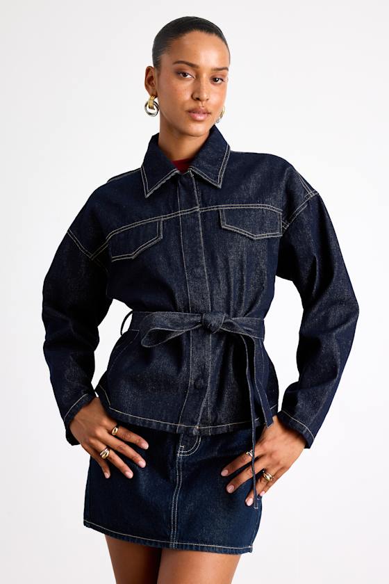 Lamaya Dark Wash Belted Denim Jacket