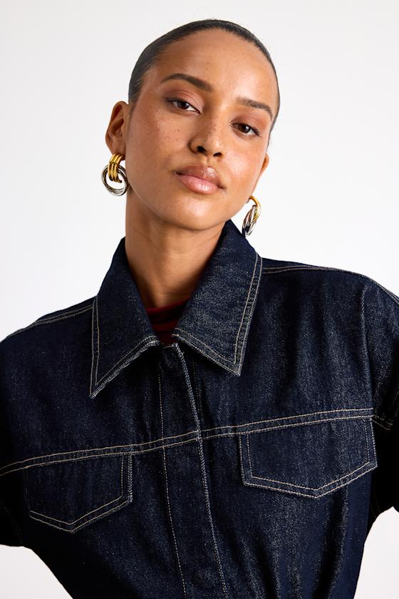 Lamaya Dark Wash Belted Denim Jacket