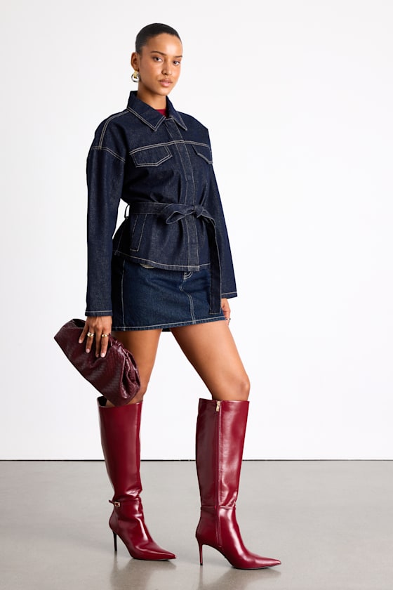 Lamaya Dark Wash Belted Denim Jacket