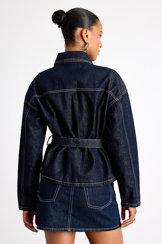 Lamaya Dark Wash Belted Denim Jacket