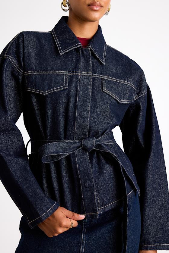 Lamaya Dark Wash Belted Denim Jacket