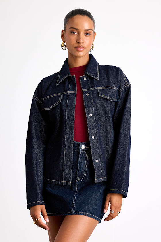 Lamaya Dark Wash Belted Denim Jacket