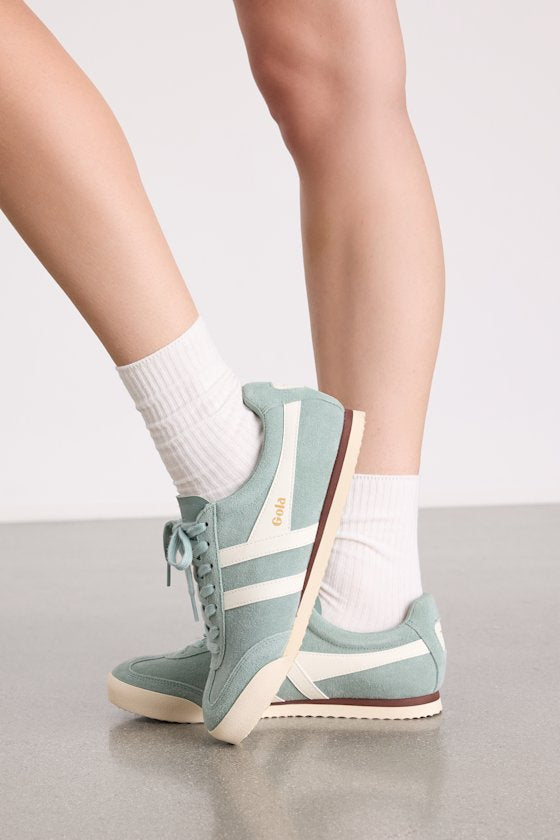 Apollo Green Mist and Off White Suede Lace-Up Sneakers