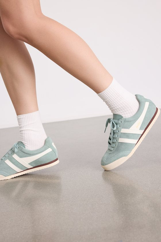 Apollo Green Mist and Off White Suede Lace-Up Sneakers