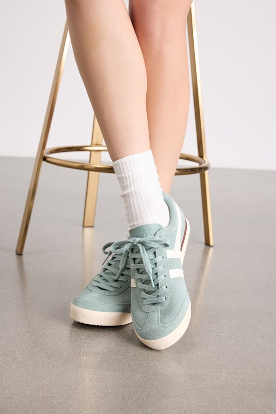 Apollo Green Mist and Off White Suede Lace-Up Sneakers