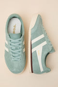 Apollo Green Mist and Off White Suede Lace-Up Sneakers