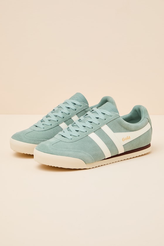 Apollo Green Mist and Off White Suede Lace-Up Sneakers