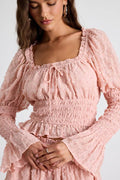 Katima Blush Pink Swiss Dot Textured Long Sleeve Top