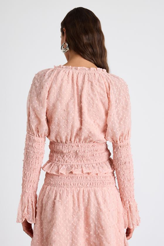Katima Blush Pink Swiss Dot Textured Long Sleeve Top