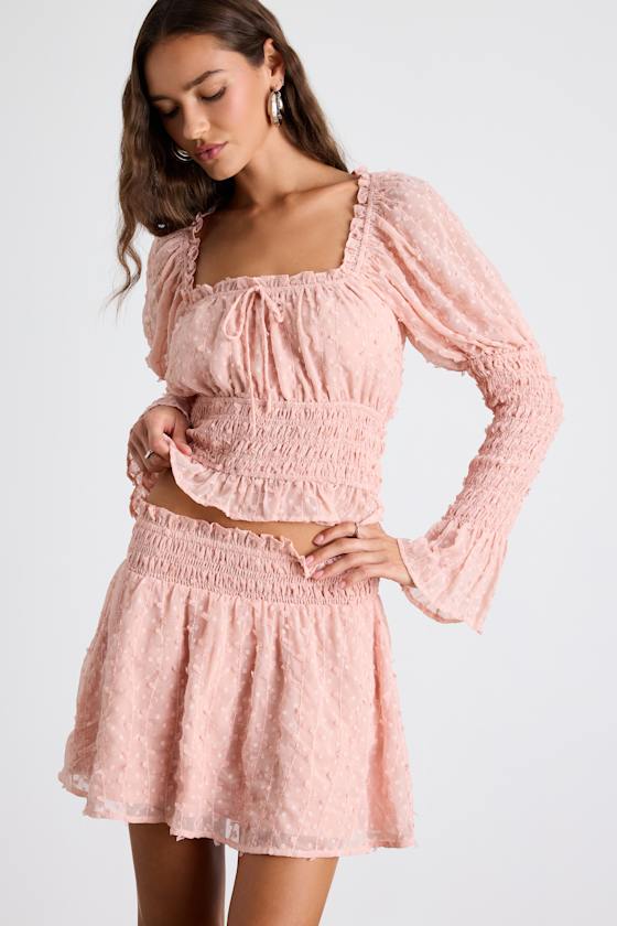 Katima Blush Pink Swiss Dot Smocked Mini Skirt