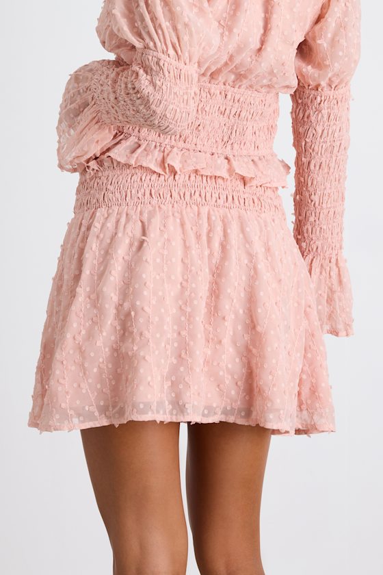 Katima Blush Pink Swiss Dot Smocked Mini Skirt