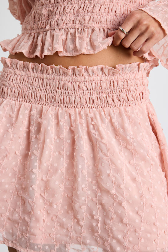 Katima Blush Pink Swiss Dot Smocked Mini Skirt
