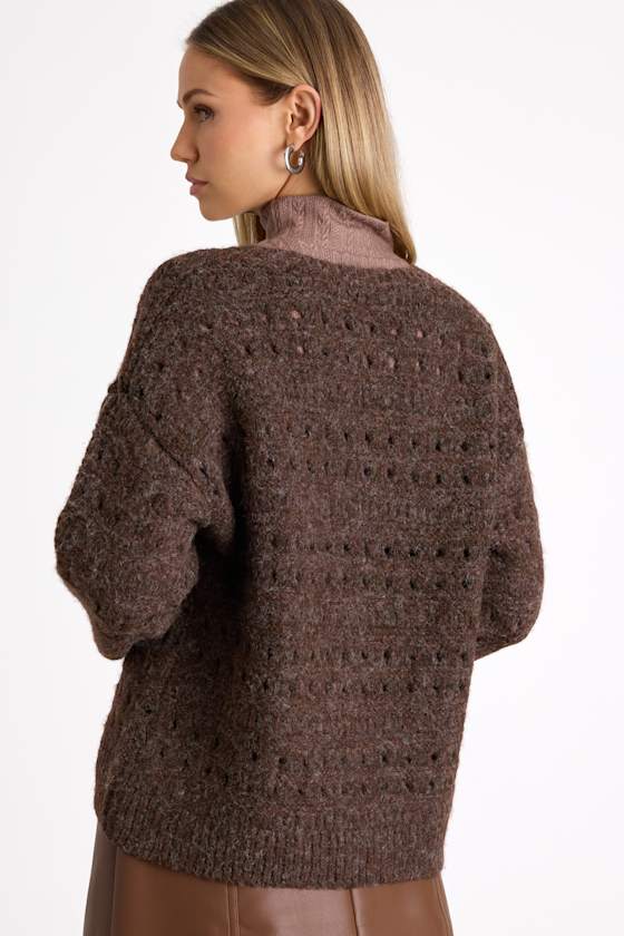 Mariner Brown Marled Pierced Crew Neck Pullover Sweater