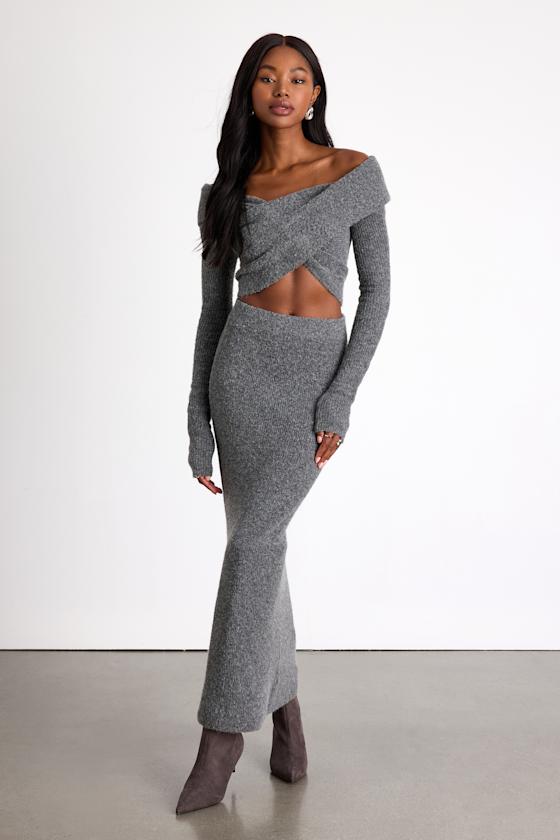 Alfina Grey Knit High-Rise Maxi Skirt