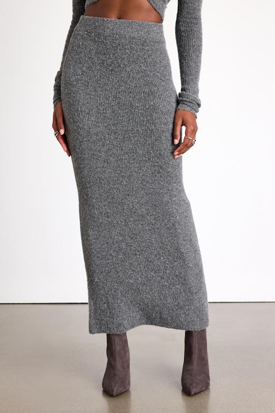 Alfina Grey Knit High-Rise Maxi Skirt