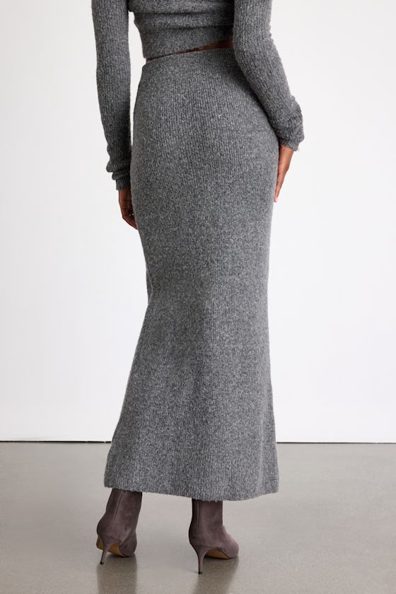 Alfina Grey Knit High-Rise Maxi Skirt