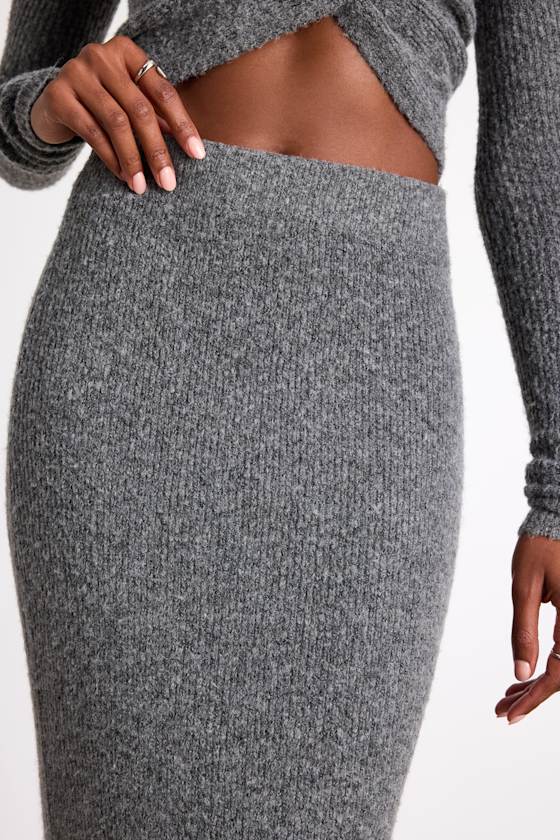 Alfina Grey Knit High-Rise Maxi Skirt