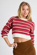 Townes Pink Striped Heart and Bow Cropped Sweater Top