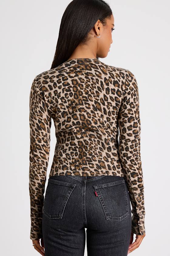 Alfara Brown Leopard Print Button-Front Cardigan Sweater