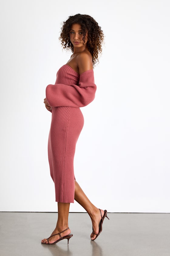 Autumn Aura Rusty Rose Ribbed Two-Piece Sweater Dress