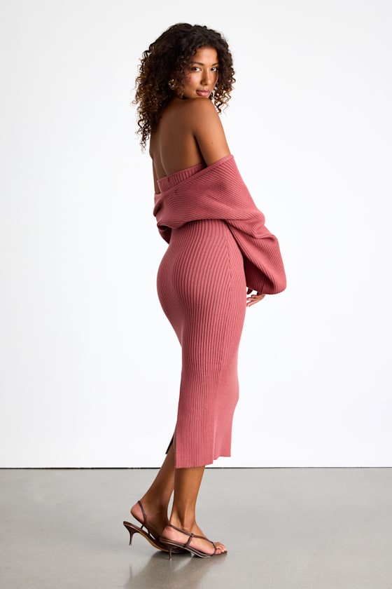 Autumn Aura Rusty Rose Ribbed Two-Piece Sweater Dress