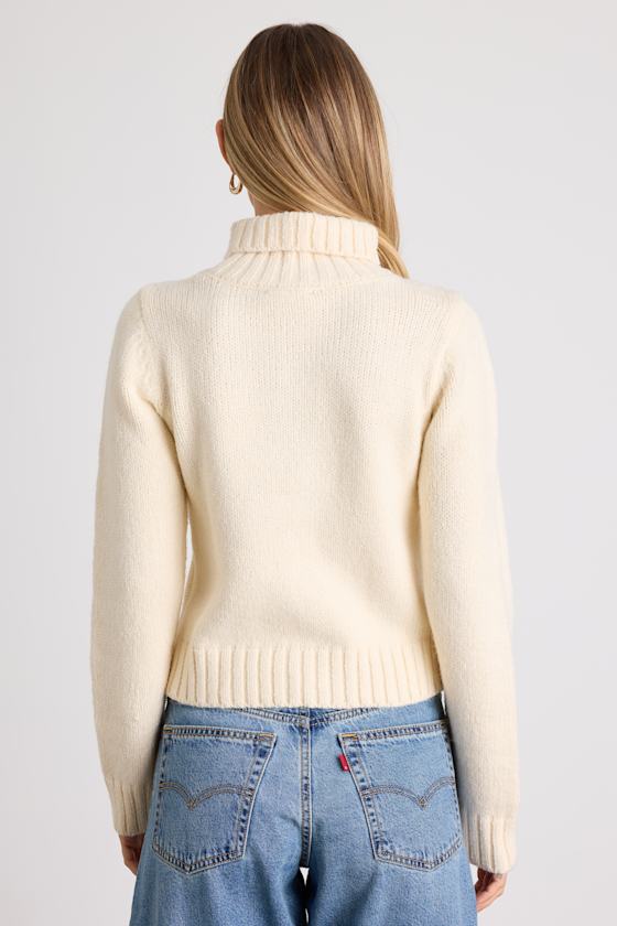 Snuggly Touch Ivory Cable Knit Turtleneck Sweater