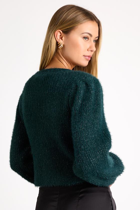 Cozy Touch Dark Green Eyelash Knit Button-Up Cardigan Sweater