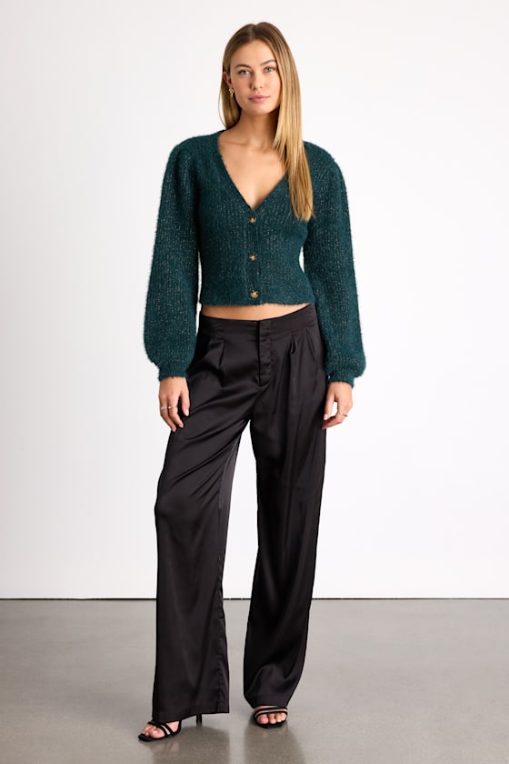 Cozy Touch Dark Green Eyelash Knit Button-Up Cardigan Sweater
