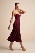 Irelyn Burgundy Satin Bustier Midi Dress