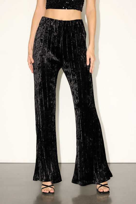 Rakai Black Velvet Textured High-Rise Flare Pants