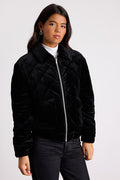 Fayda Black Velvet Quilted Collared Bomber Jacket