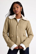 Bertie Beige Plaid Tweed Faux Fur Collar Jacket