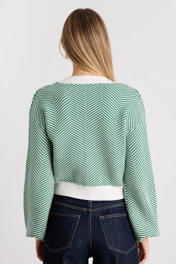Here Comes a Holiday Green and White Striped Button-Up Cardigan