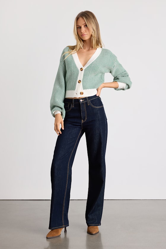 Here Comes a Holiday Green and White Striped Button-Up Cardigan