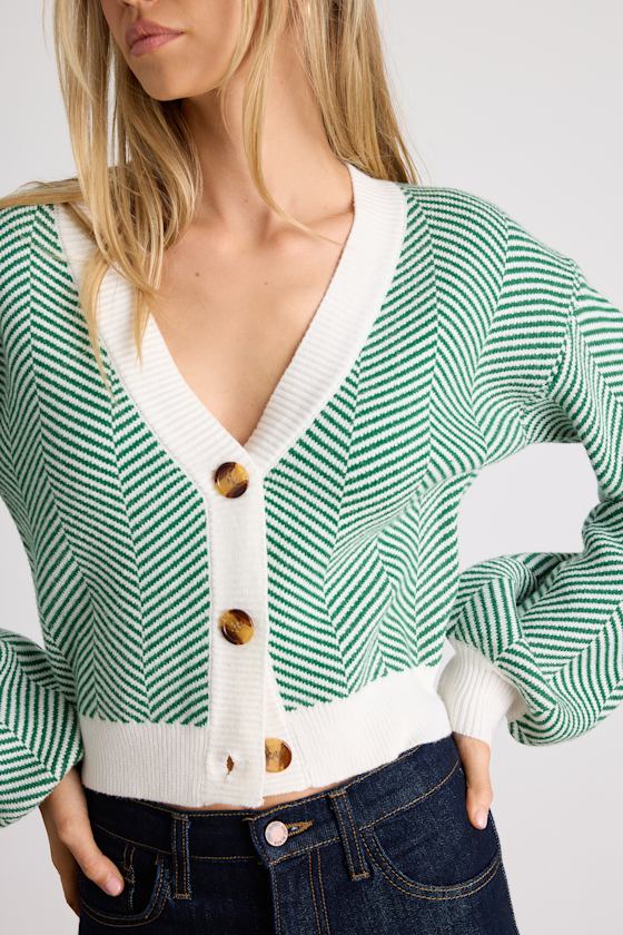 Here Comes a Holiday Green and White Striped Button-Up Cardigan