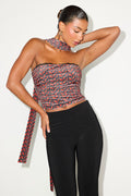 Copeland Black Floral Velvet Sash Scarf Strapless Crop Top