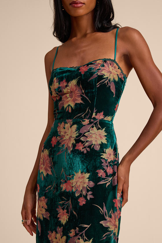 Erisa Emerald Velvet Floral Burnout Midi Dress
