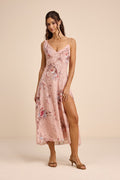 Eirwen Blush Floral Burnout Asymmetrical Midi Dress