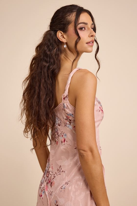 Eirwen Blush Floral Burnout Asymmetrical Midi Dress